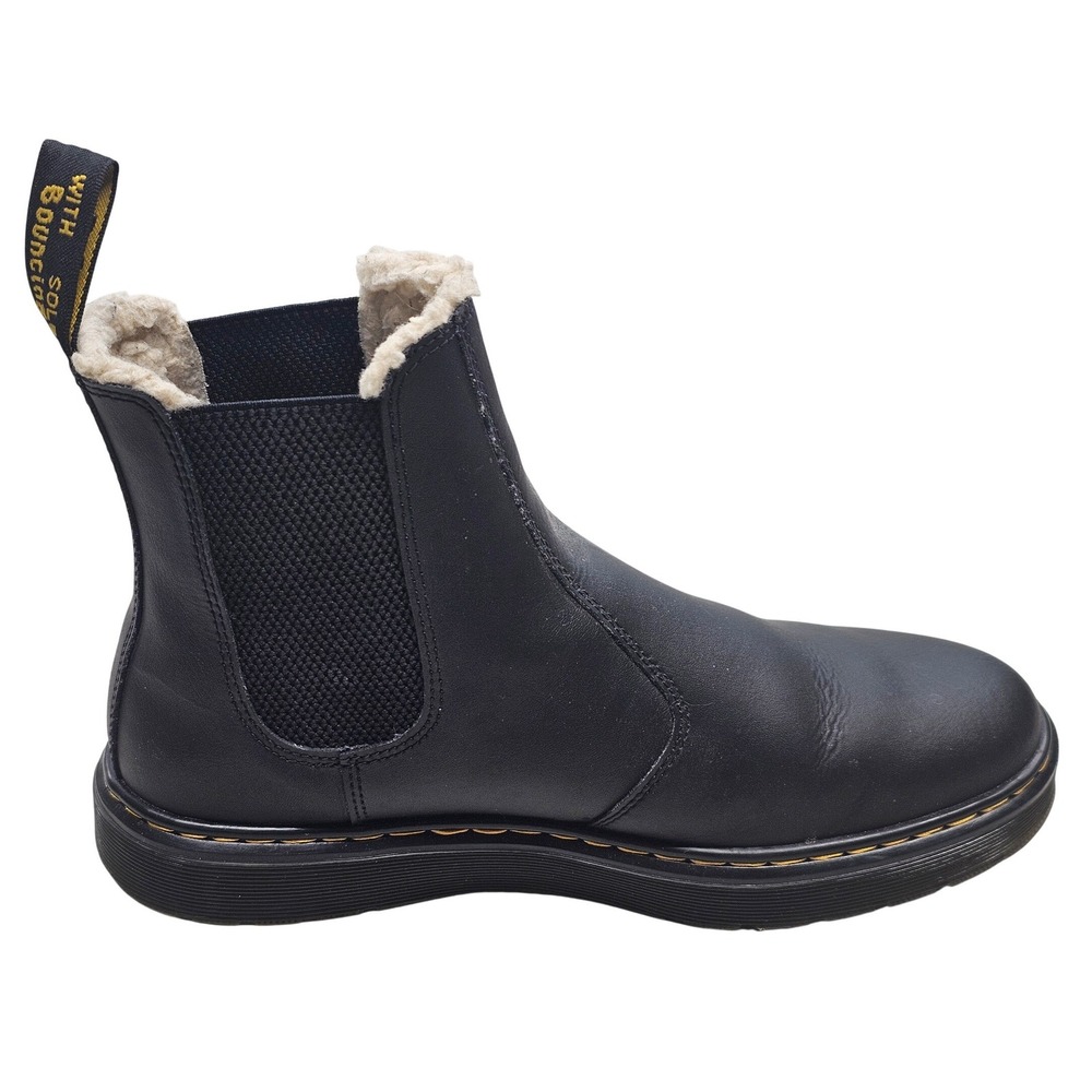 Dr. Martens Dorrian FL Black Leather Faux Fur Lined Chelsea Boots Men 9 Women 10 - Picture 4 of 8
